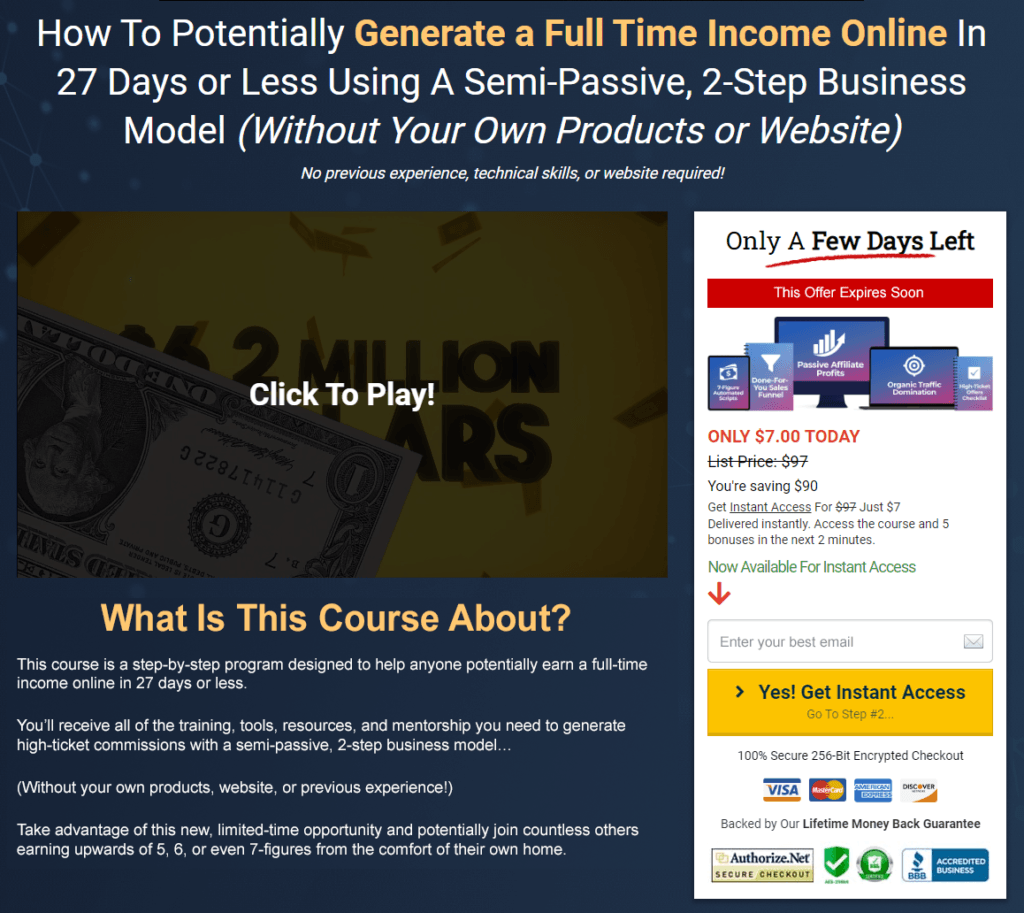 Zack Crawford's New $7 Affiliate Marketing Course For Beginners