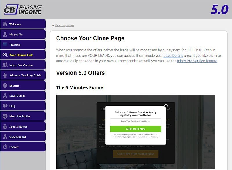 CB Passive Income 5.0 Affiliate Links And Squeeze Pages
