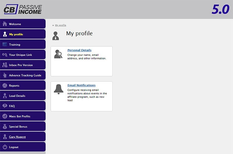 CB Passive Income 5.0 My Profile Page