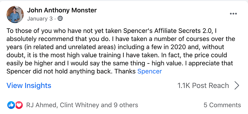 Testimonial 2 about Spencer mecham's Course