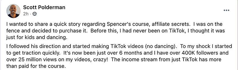 Testimonial 1 about Spencer Mecham's Course