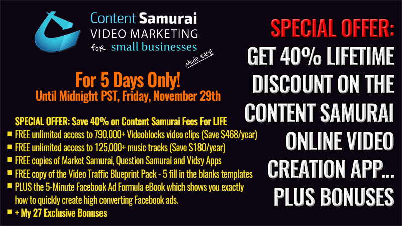 Content Samurai Black Friday Discount Deal 2019