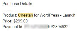 Cheetah For WordPress Receipt
