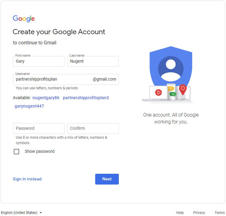 PartnershipProfitsPlan Gmail Account Setup