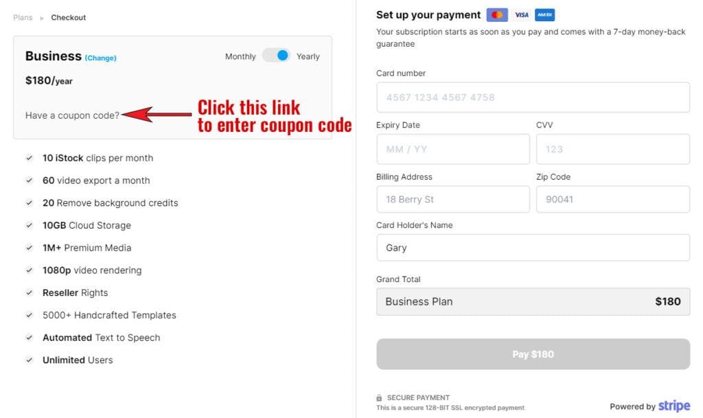 InVideo Checkout Page