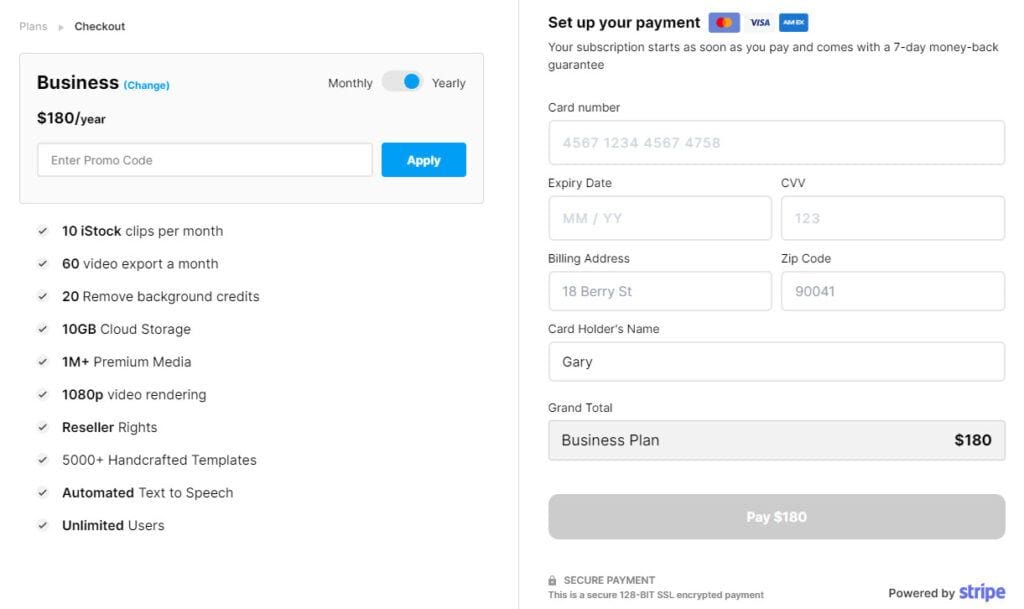 InVideo Checkout Page - Promo Code